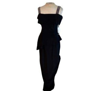 Betsey Adam Peplum Beaded Maxi Formal Dress Black NWT